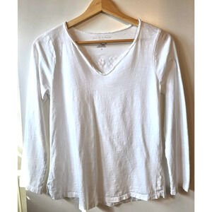 Pati De St Barth Womens Top Medium White Slub V Neck Thin Cotton T Shirt Flowy